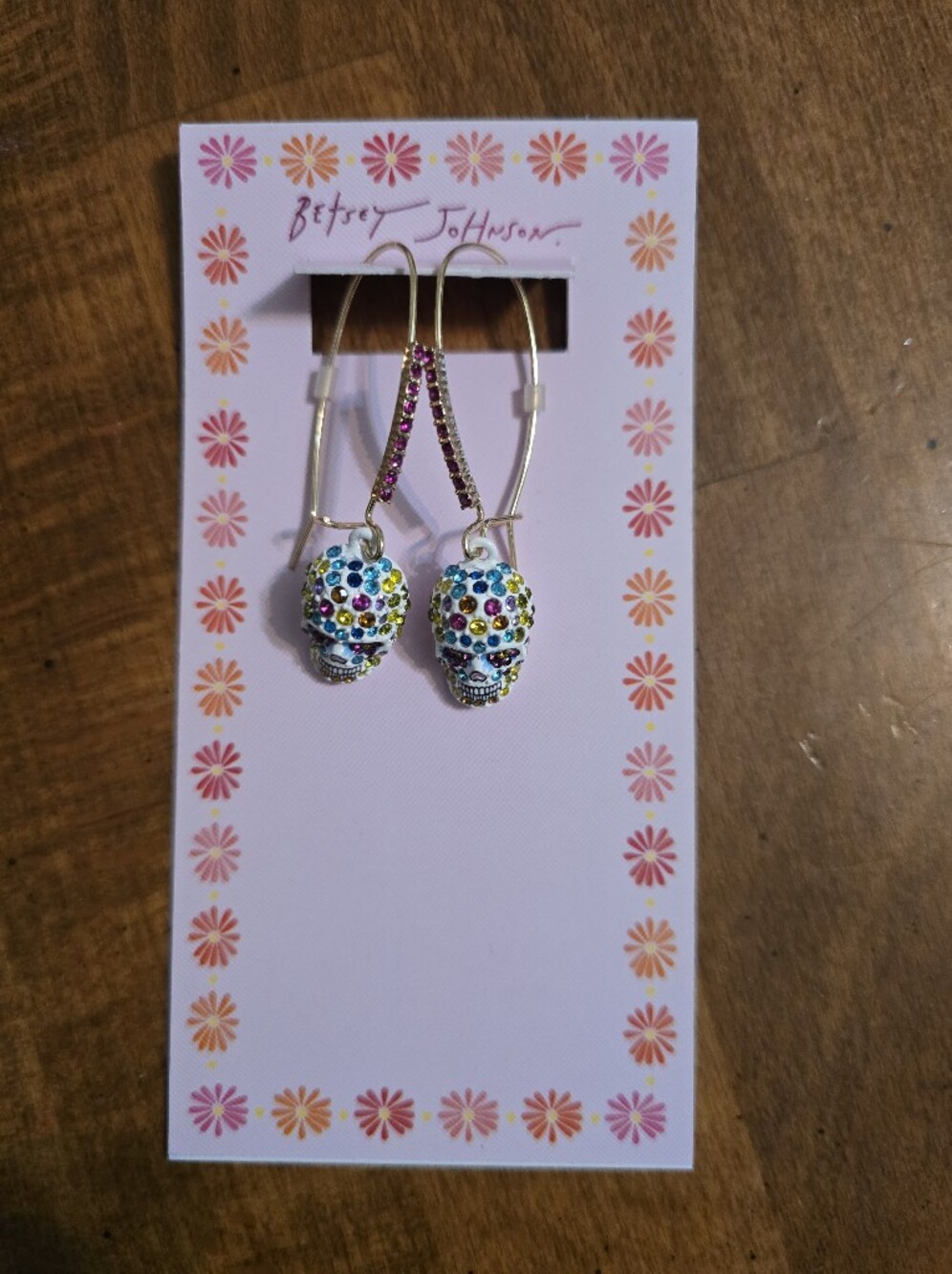 Betsey Johnson Multicolor Crystal Skull Drop Earrings